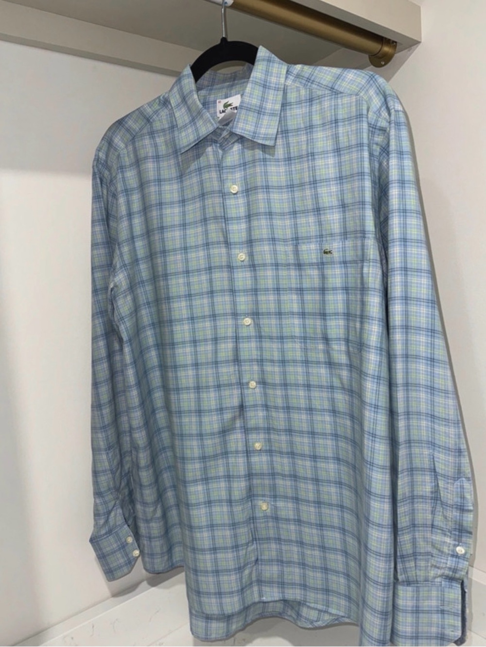 Lacoste Blue Green Plaid Long-Sleeve Button-Up Shirt